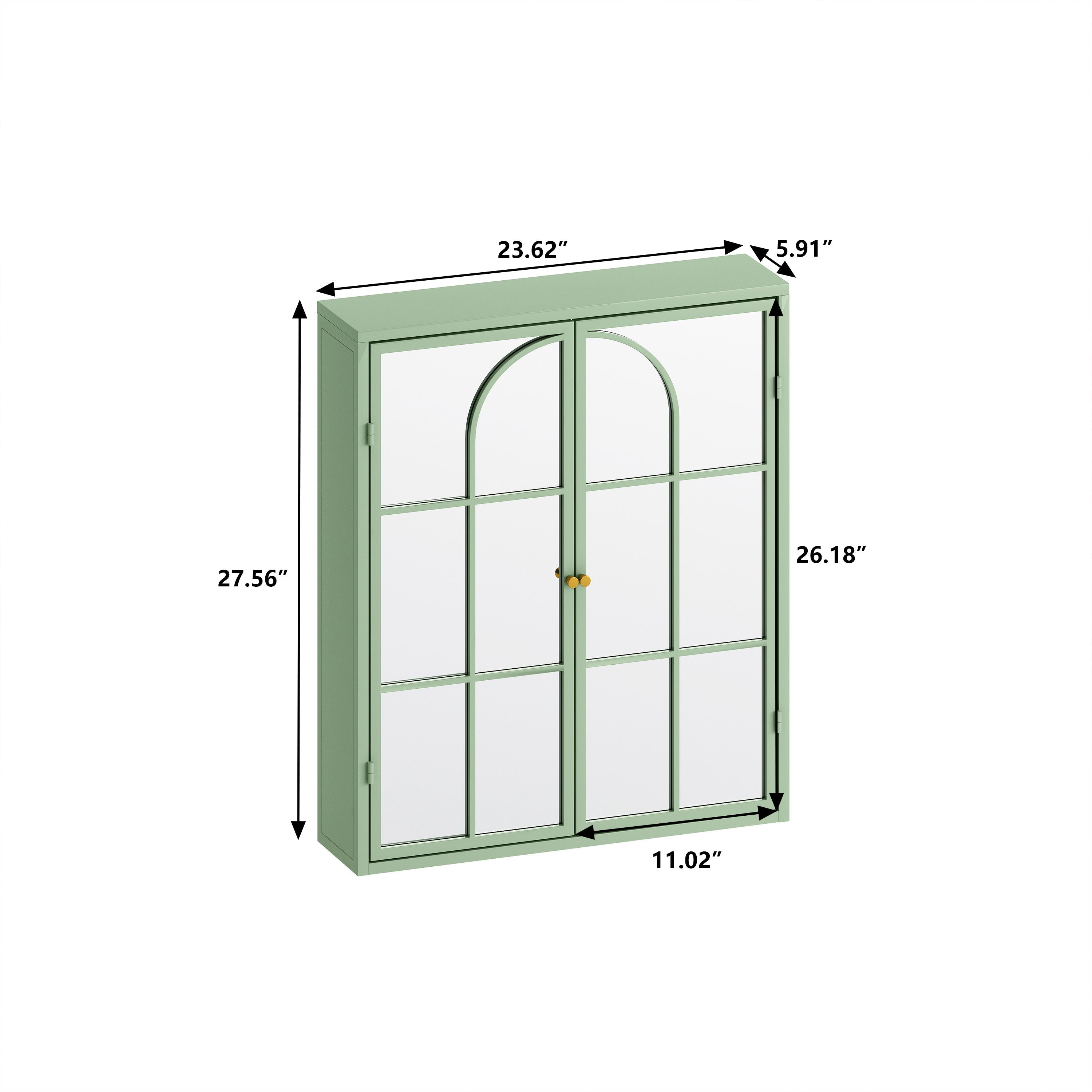 23.62 "Vintage Two Door Wall Cabinet with Mirror Three-level Entrance Storage Space Green