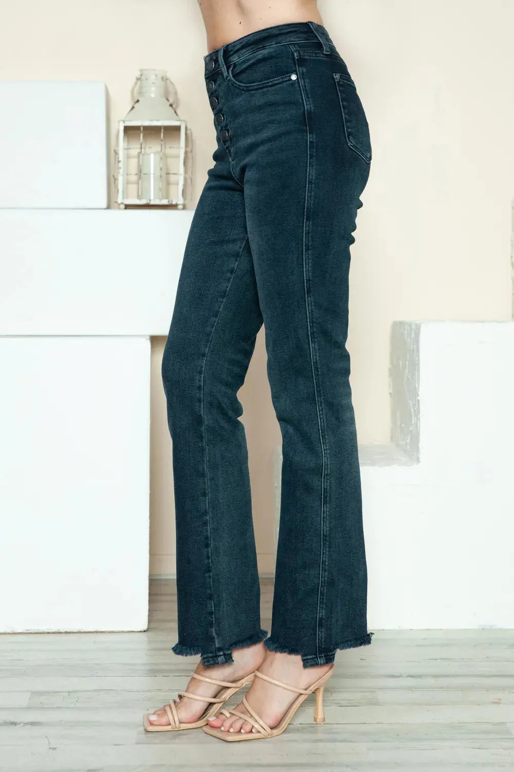 Plus Size Button Fly Hem Destroy Straight Leg Judy Blue Jeans