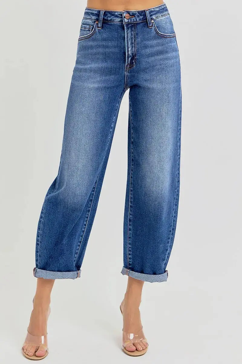 RISEN Jeans - Full/Plus Size High Rise Crop Mild Barrel Jeans