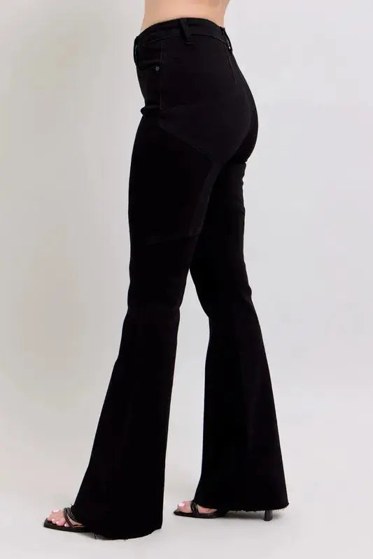 Plus Size High Waist Star Seam Detail Flare Leg Judy Blue Jeans