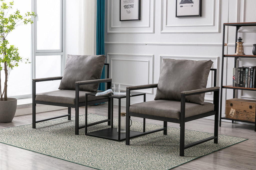 A&A Furniture Modern Faux Leather Accent Chair with Black Powder Coated Metal Frame Gray