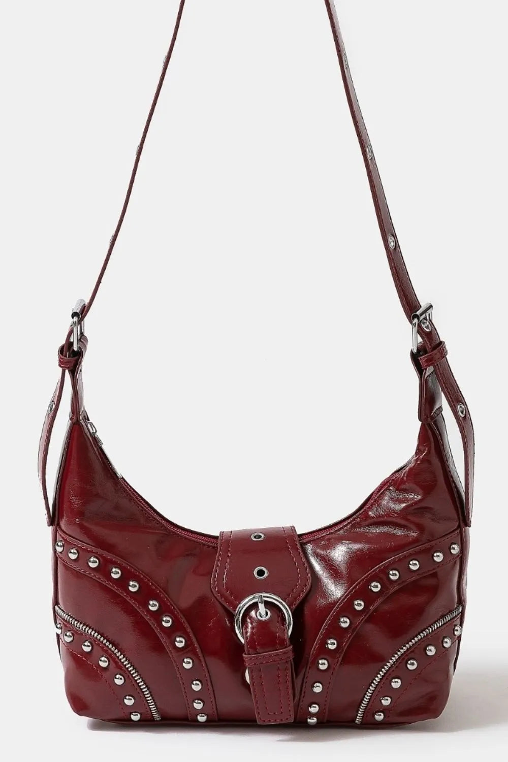 Fame Faux Leather Studded Crossbody Bag Western Hobo