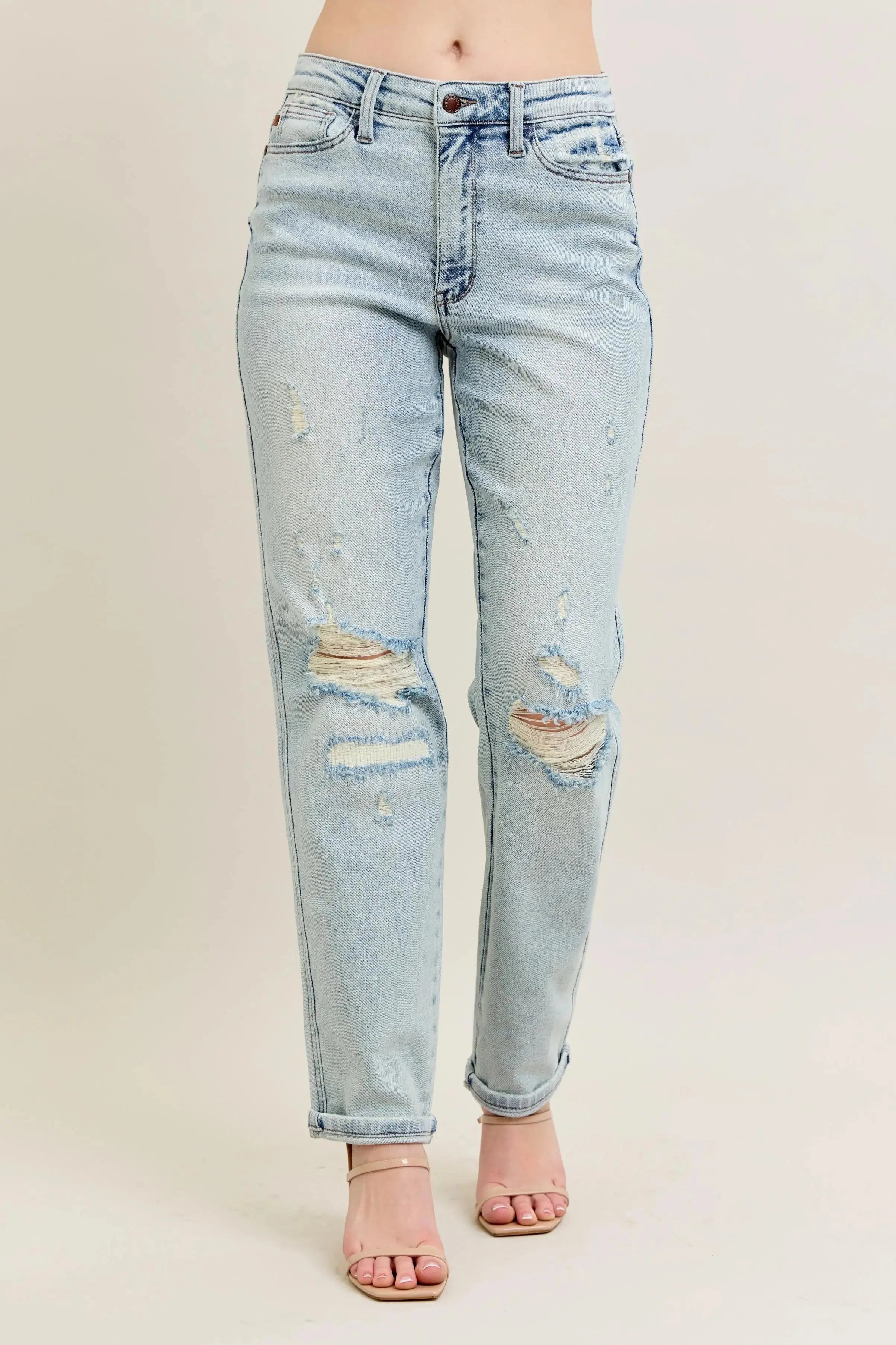 Judy Blue Jeans - Plus Size Mr Repair Stitch Detail Destroy Single Cuff Boyfriend Fit