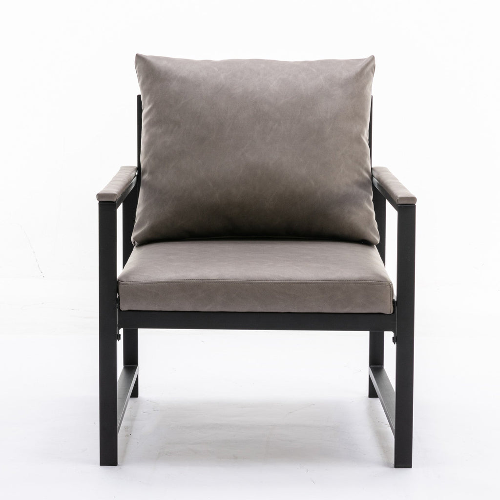 A&A Furniture Modern Faux Leather Accent Chair with Black Powder Coated Metal Frame Gray