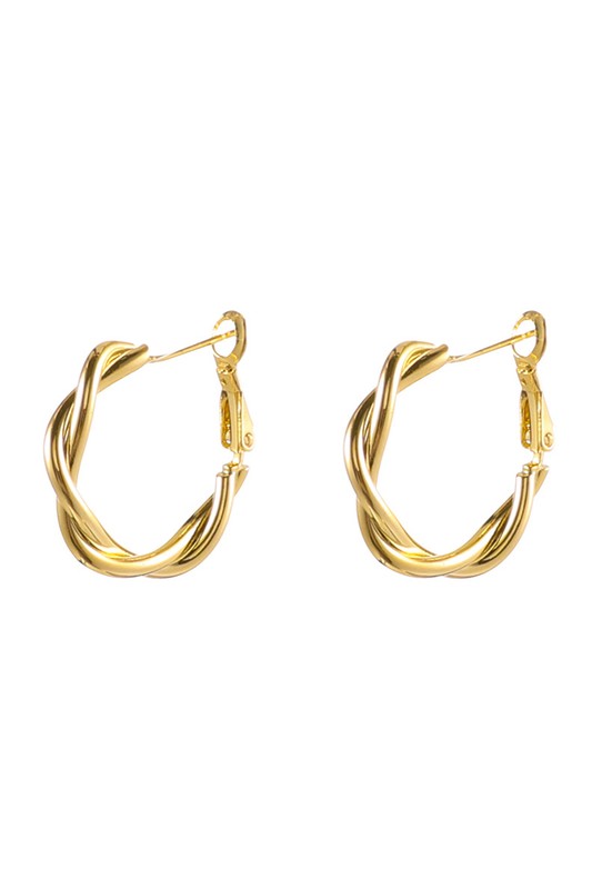 18K STAINLESS STEEL TWISTED HOOP EARRINGS