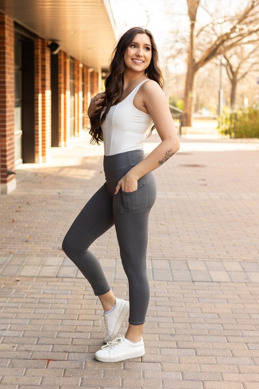 The Amy -7/8 Ankle Length CHARCOAL Leggings Pocket