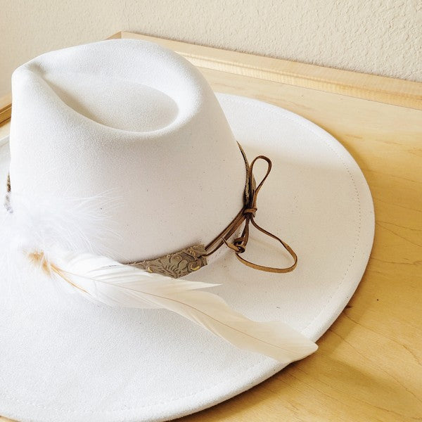 Gilded Cowboy Leather Hat Band w/ Feather accents