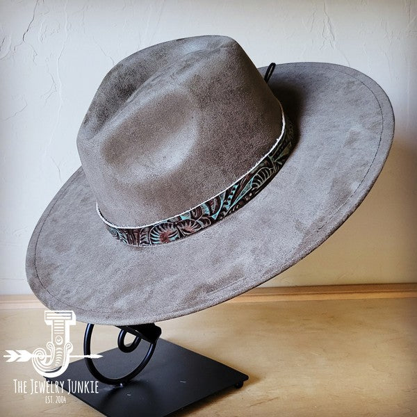 Turquoise Floral Western Leather Band W/Choice Hat