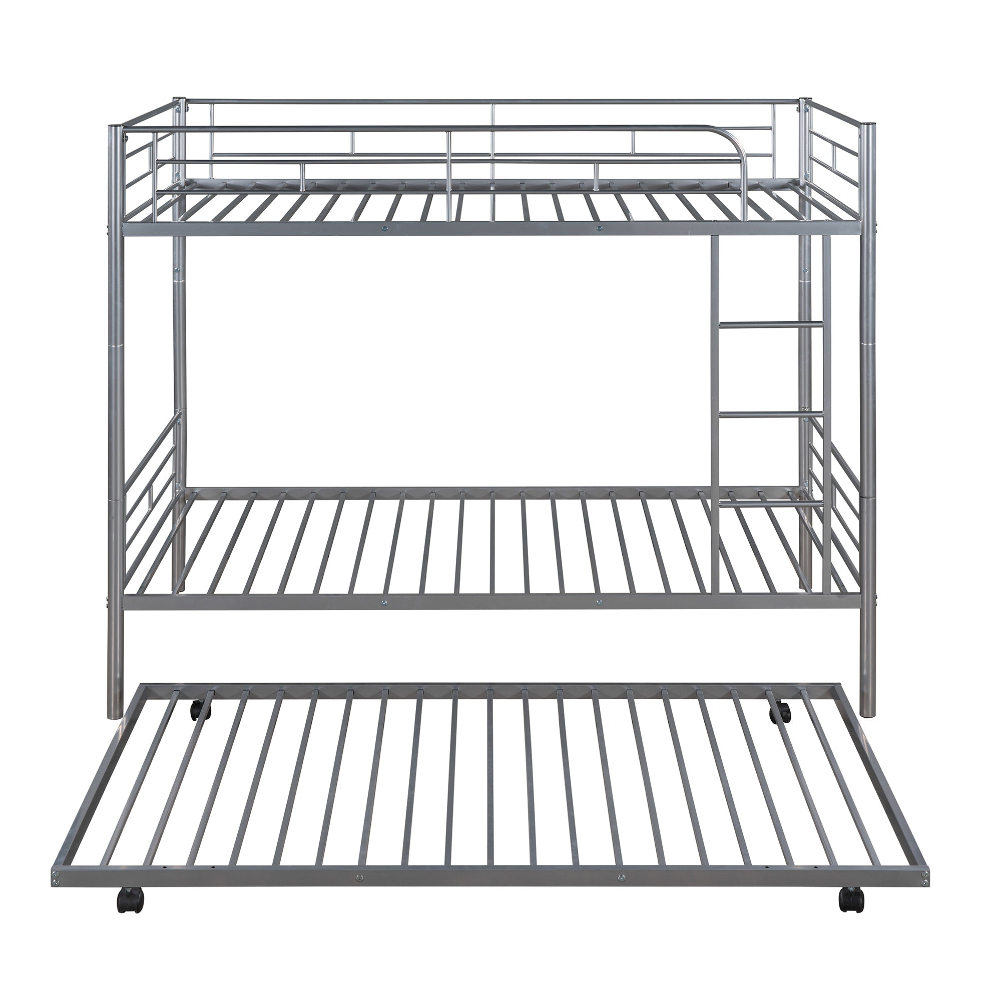 Twin-Over-Twin Metal Bunk Bed With Trundle Can be Divided into two beds No Box Spring needed White