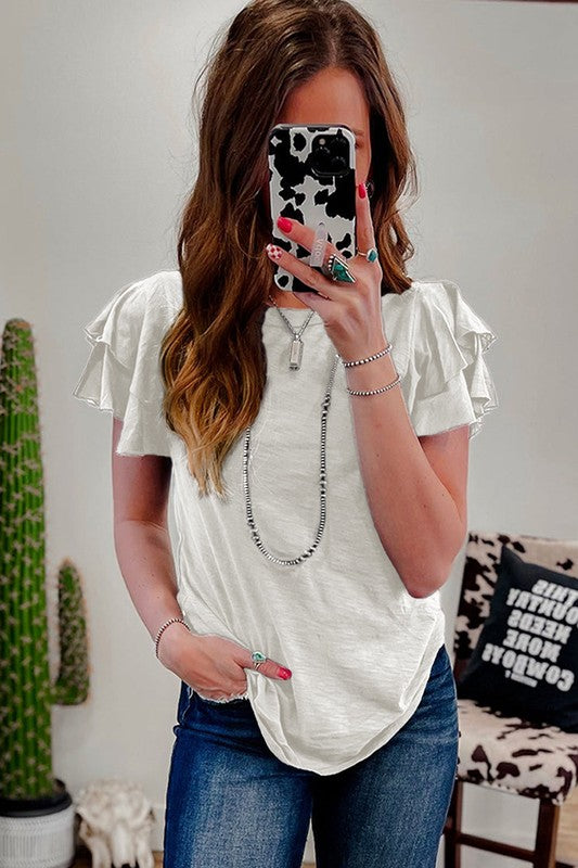 Dark Grey Ruffle Sleeve Plain Blouse