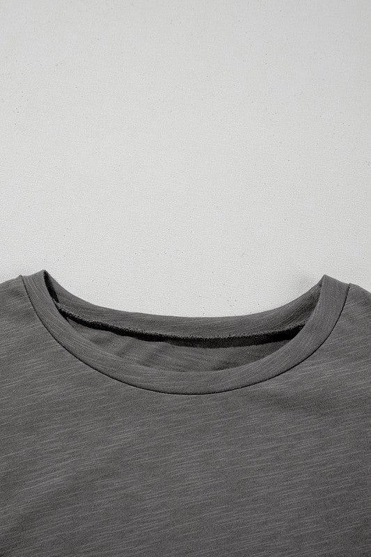 Dark Grey Ruffle Sleeve Plain Blouse