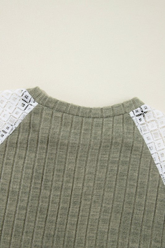 ribbed lace patch floral sweatshirt