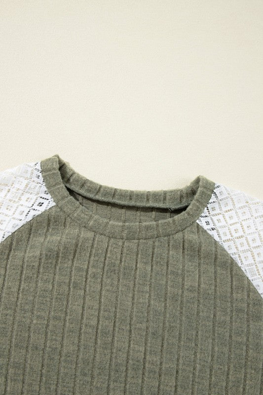 ribbed lace patch floral sweatshirt