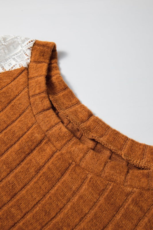 ribbed lace patch floral sweatshirt