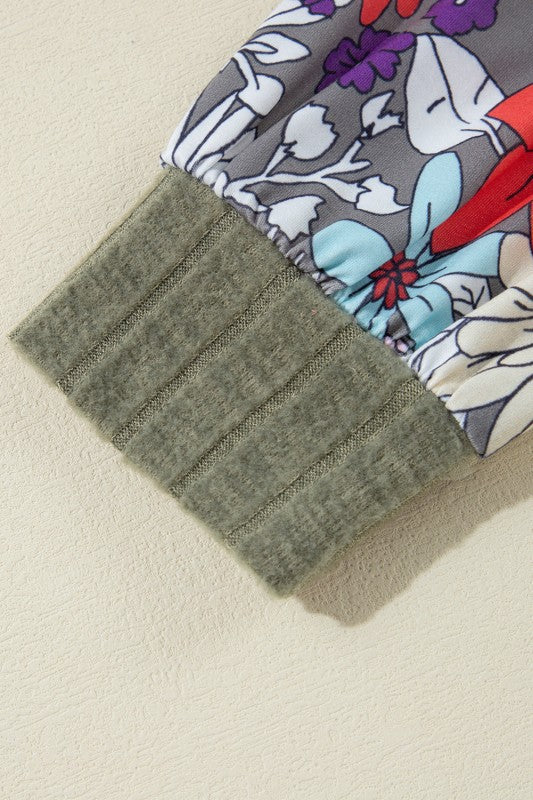 ribbed lace patch floral sweatshirt