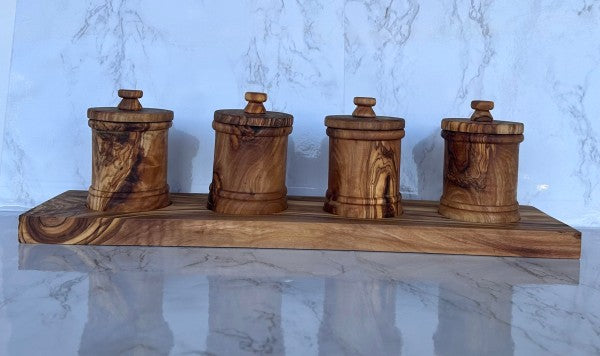Olive Wood Canister Set -4 pcs plus Base