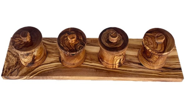 Olive Wood Canister Set -4 pcs plus Base