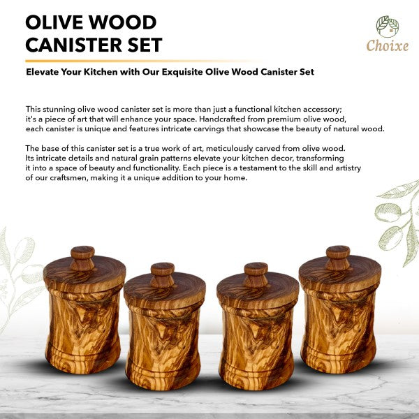 Olive Wood Canister Set -4 pcs plus Base
