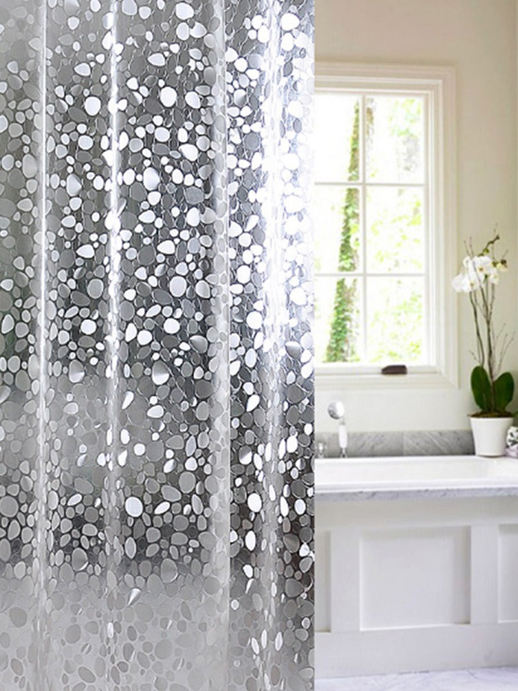 3D Water Cube Shower Curtain, Silk Pattern Waterproof Bathroom Partition Curtain, Cobblestone Curtain