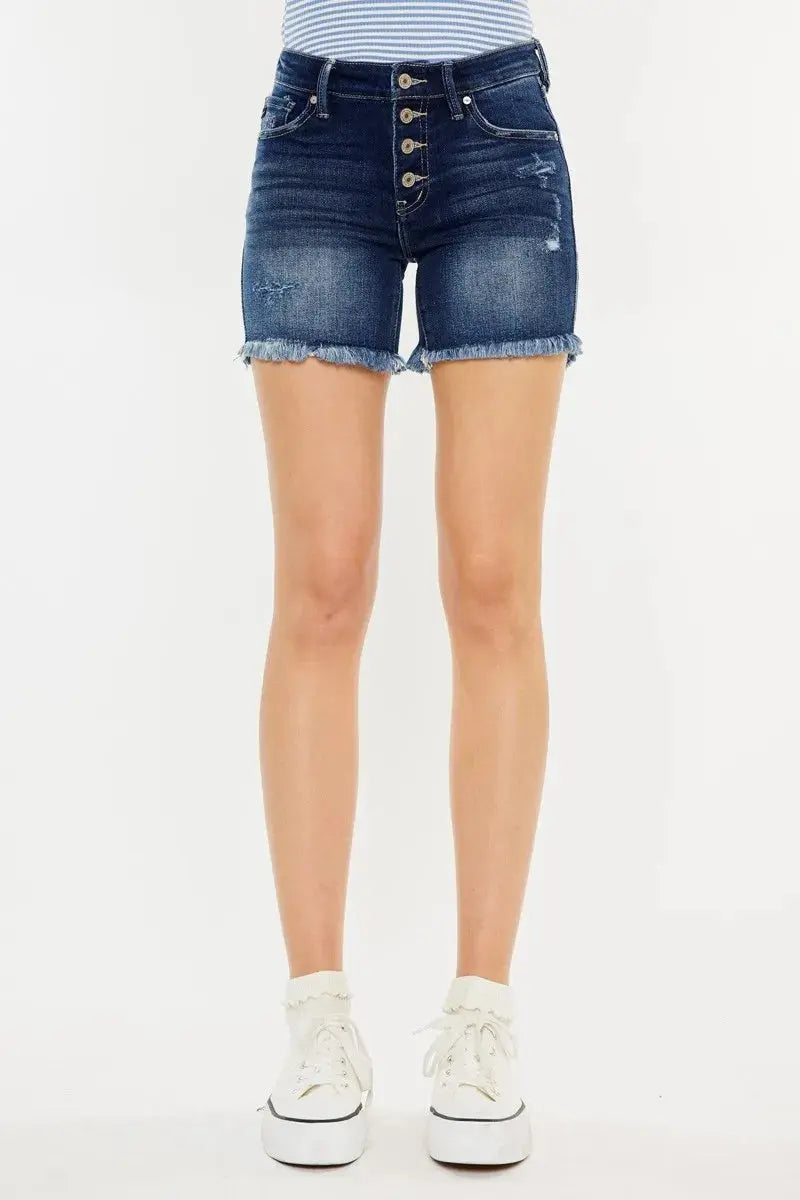 Mid Rise Button Fly Kancan Denim Shorts