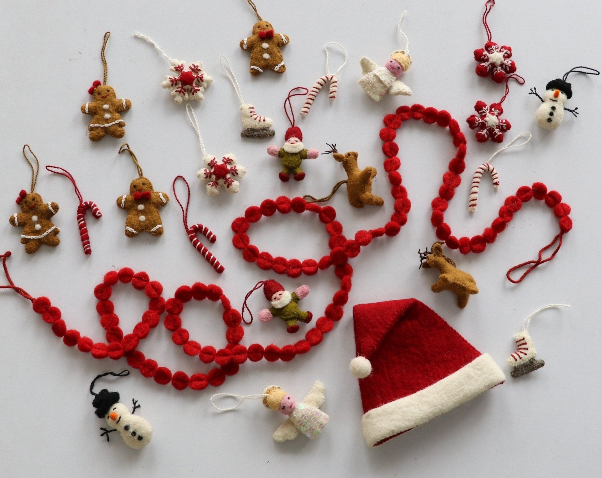 24 Piece Set- Iconic Christmas Mini Tabletop Tree Set- Hand Felted Wool Arcadia Home