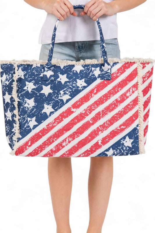USA Flag Print Canvas Tote Bag