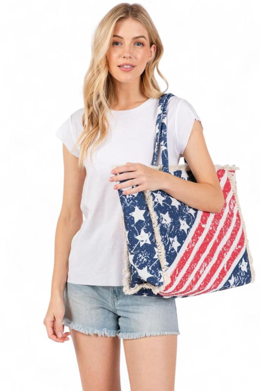USA Flag Print Canvas Tote Bag