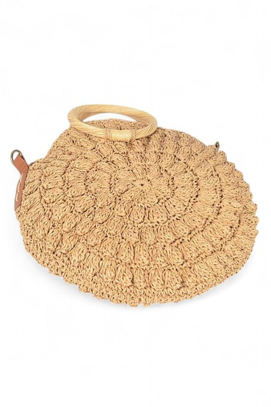 Wooden Handle Crochet Straw Circle Bag