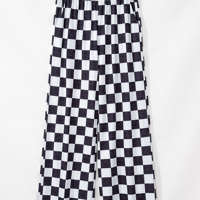 Checker High Waist Wide Leg Pants