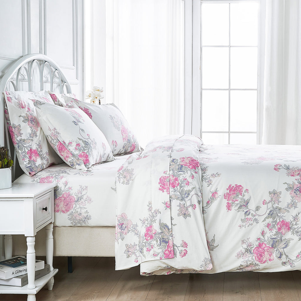Jardin De Rose Printed Cotton Percale Sheet Set