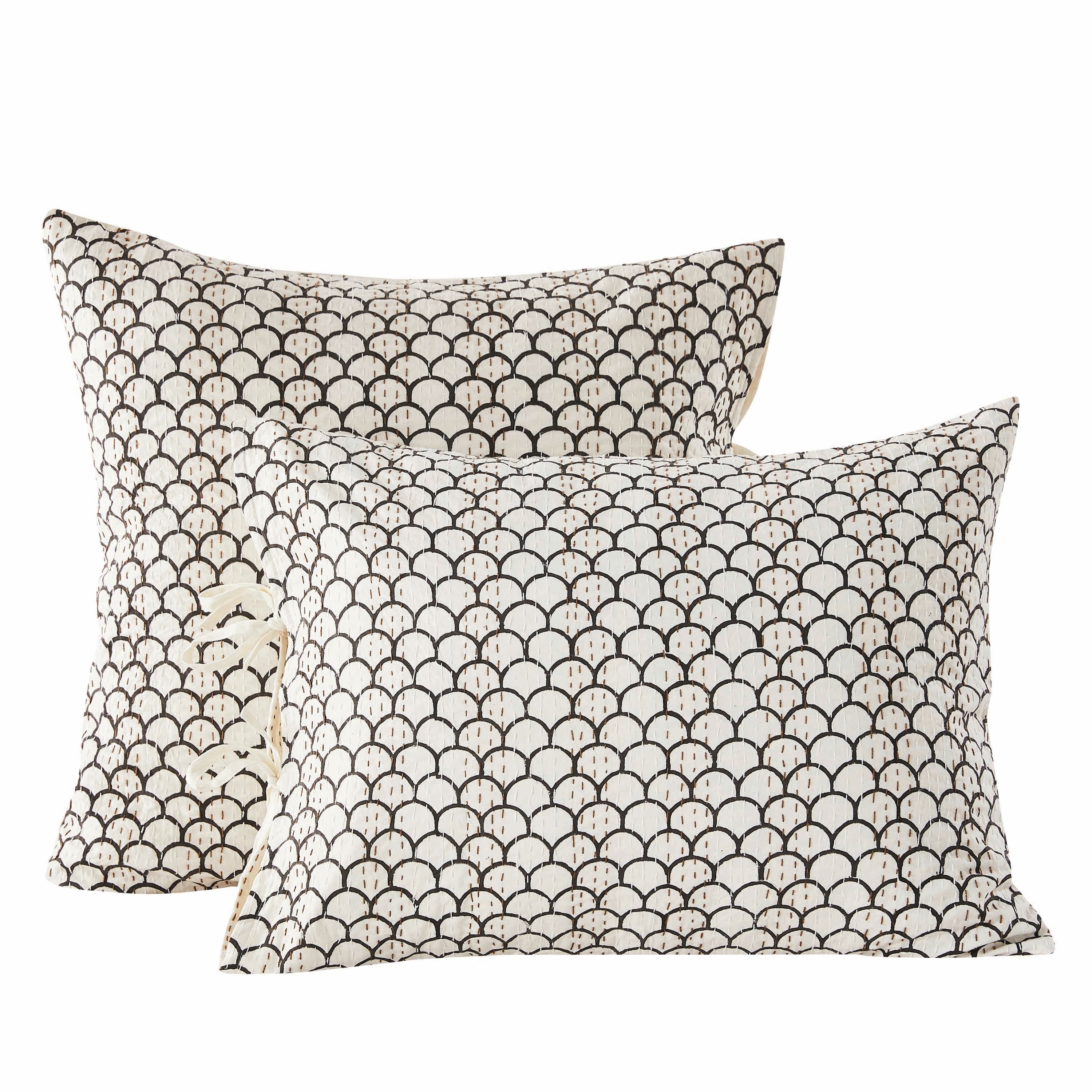 Hand Stitched Block Print Kantha Pillow Sham Pairs