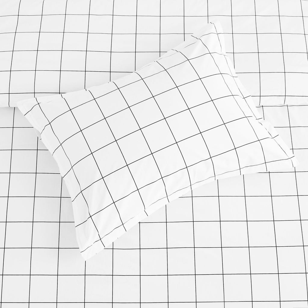 Grid Printed Cotton Percale Duvet Set
