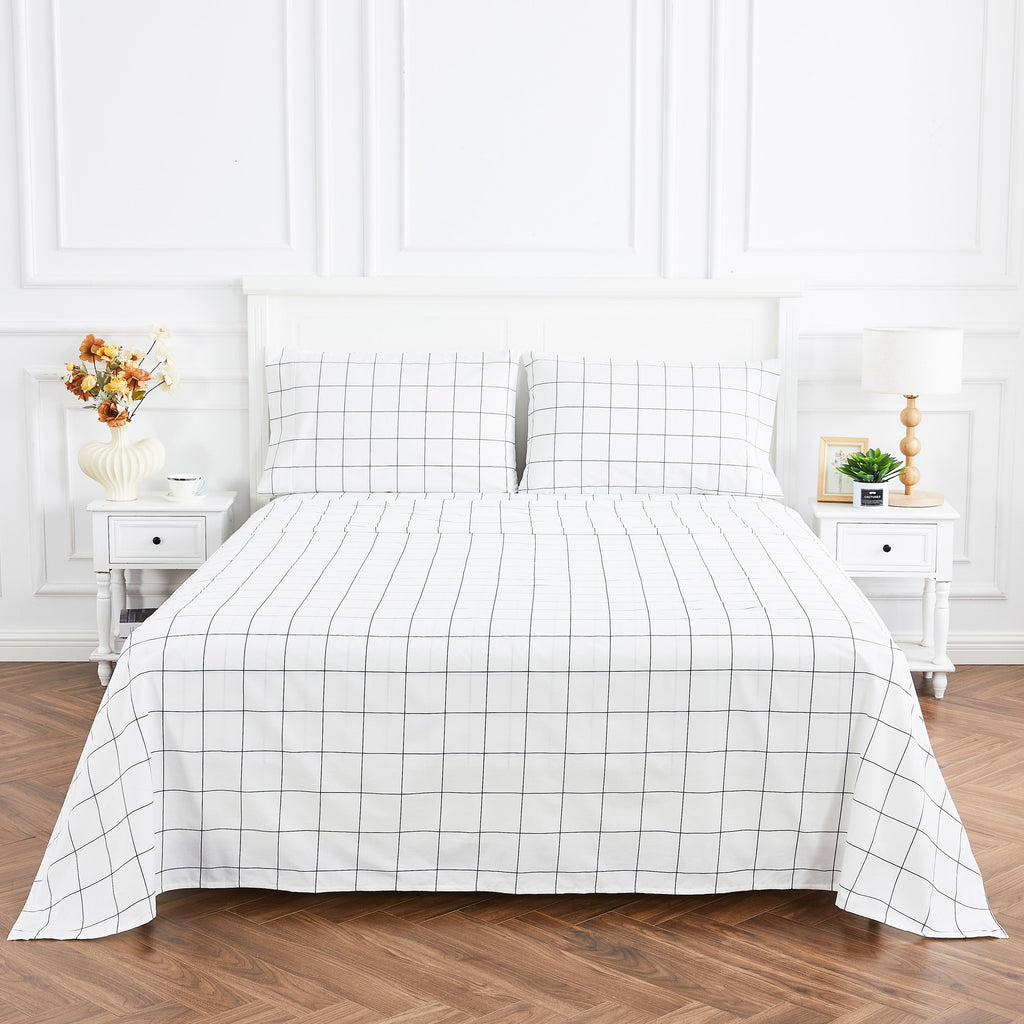 Grid Printed Cotton Percale Sheet Set