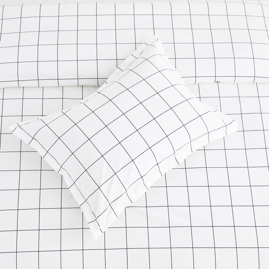 Grid Printed Cotton Percale Duvet Set