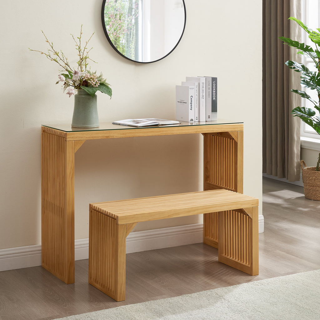 Dining Bench and Table, Pine Indoor Wood Bench for Entryway,Living Room,Kitchen and Bedroom Table (Nature, Long Bench & Table)