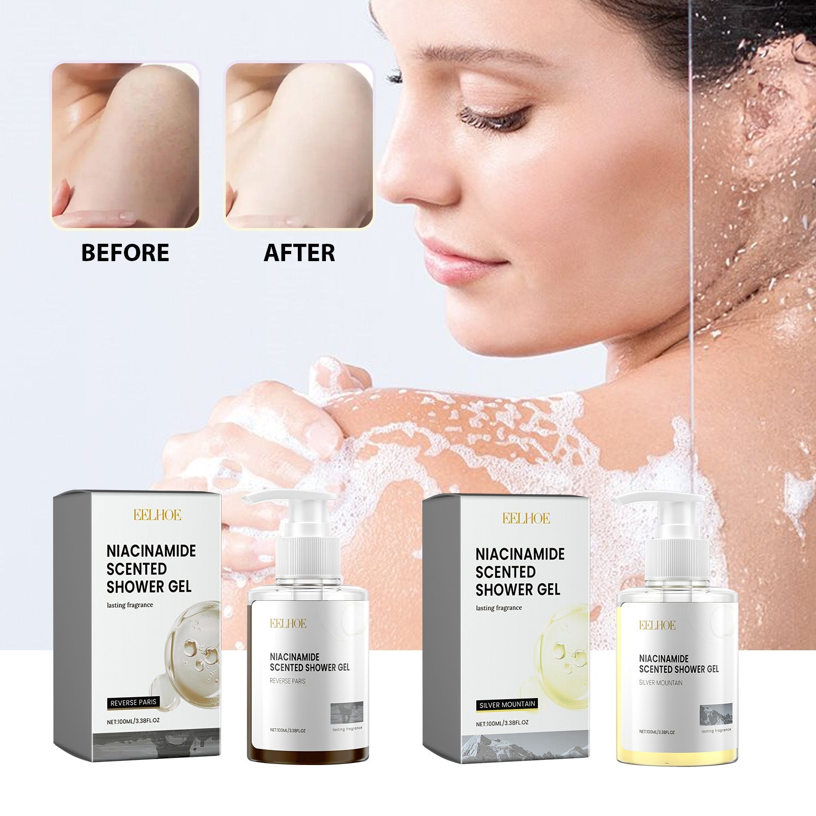 Niacinamide Scented Shower Gel, Body Cleans Corneous Brighten Skin Tone Delicate Pore Moisturize Repair