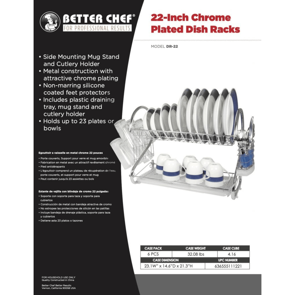 Better Chef 22" 2-Level Chrome-Plated S-Shaped Dish Rack