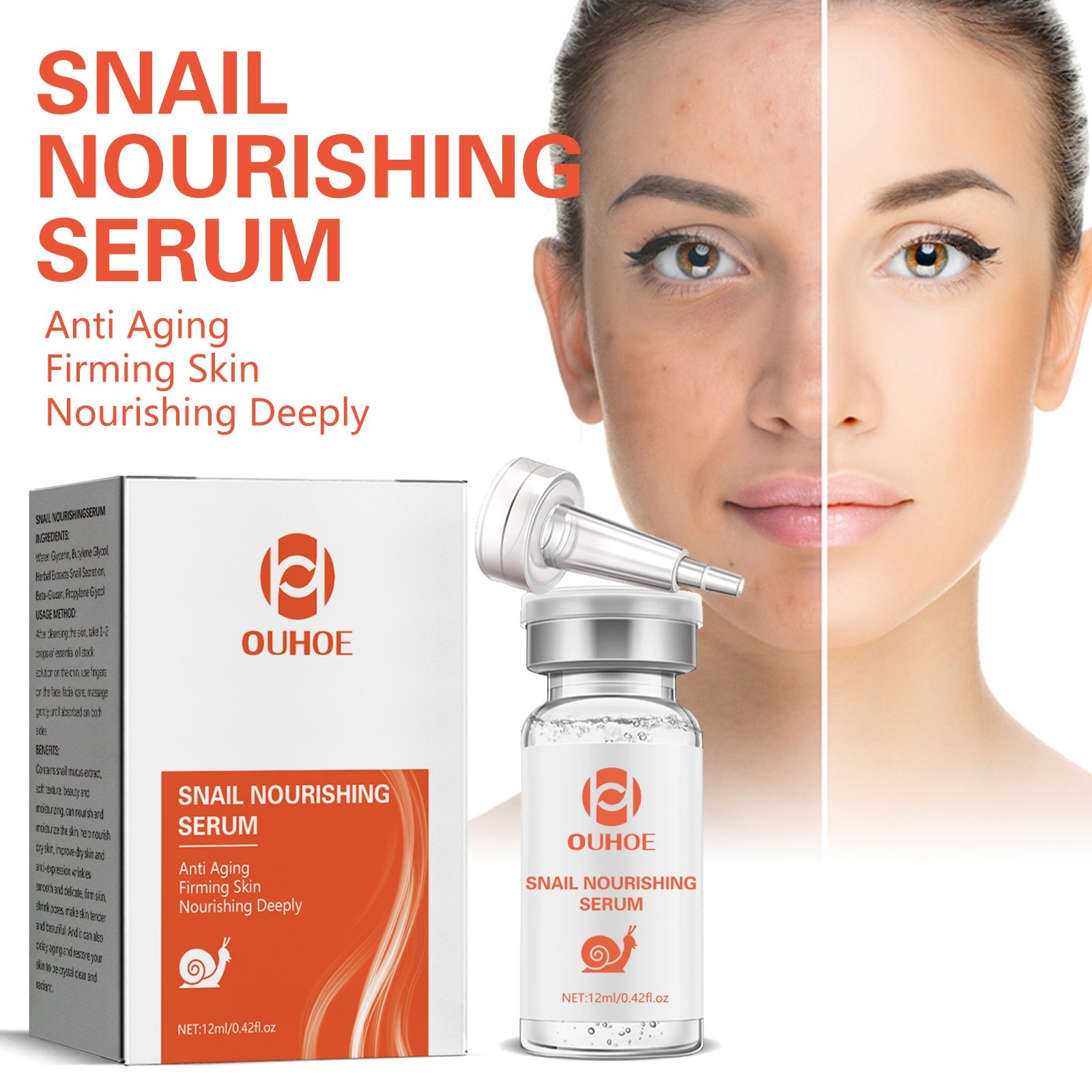 Snail Nourishing Repair Essence, Lightening Acne Muscle Acne Mark, Hydrating Whitening And Eliminate Pimples Essence
