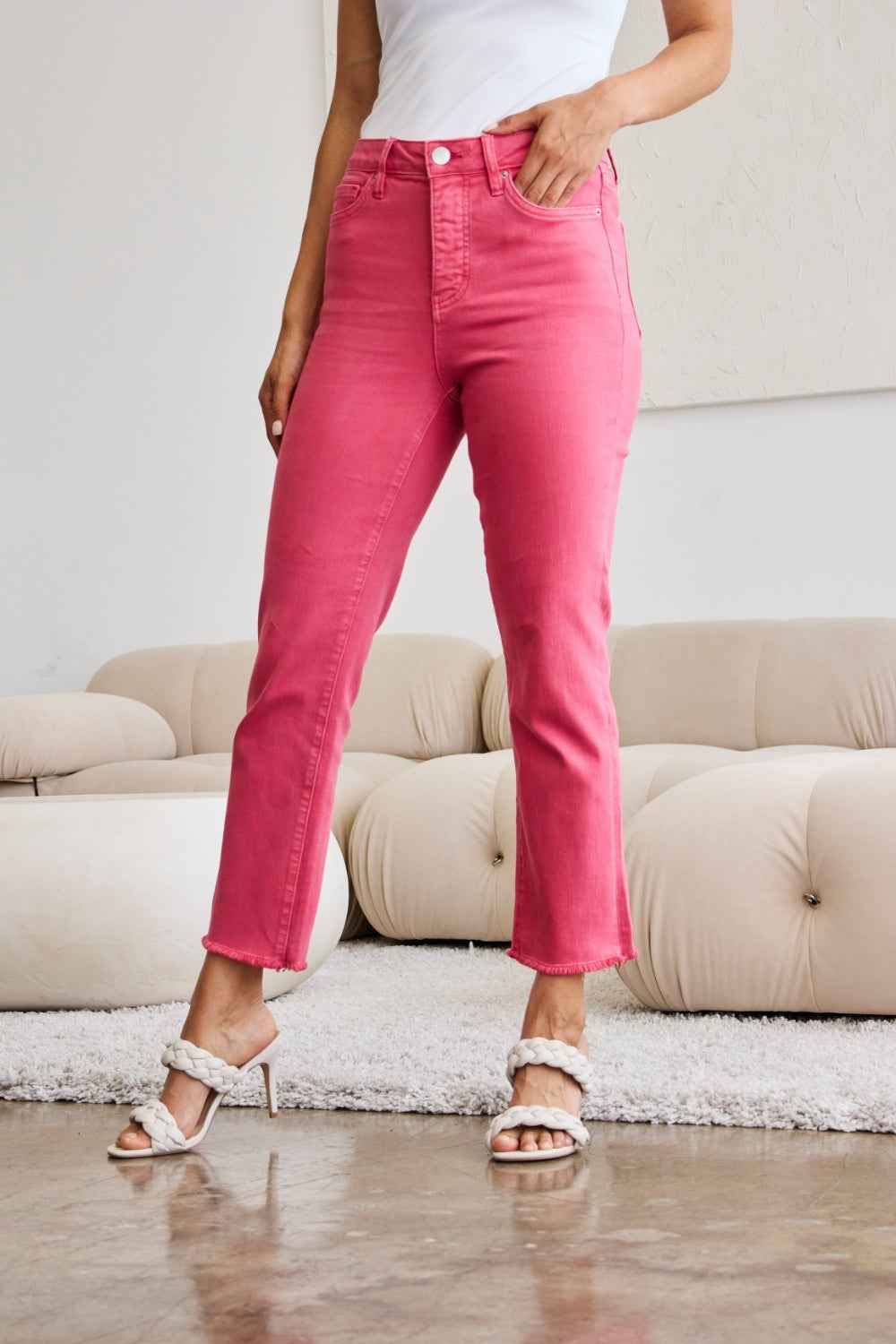 RFM Crop Dylan Full Size High Waist Tummy Control Jeans with Raw Hem Women's Jeans
