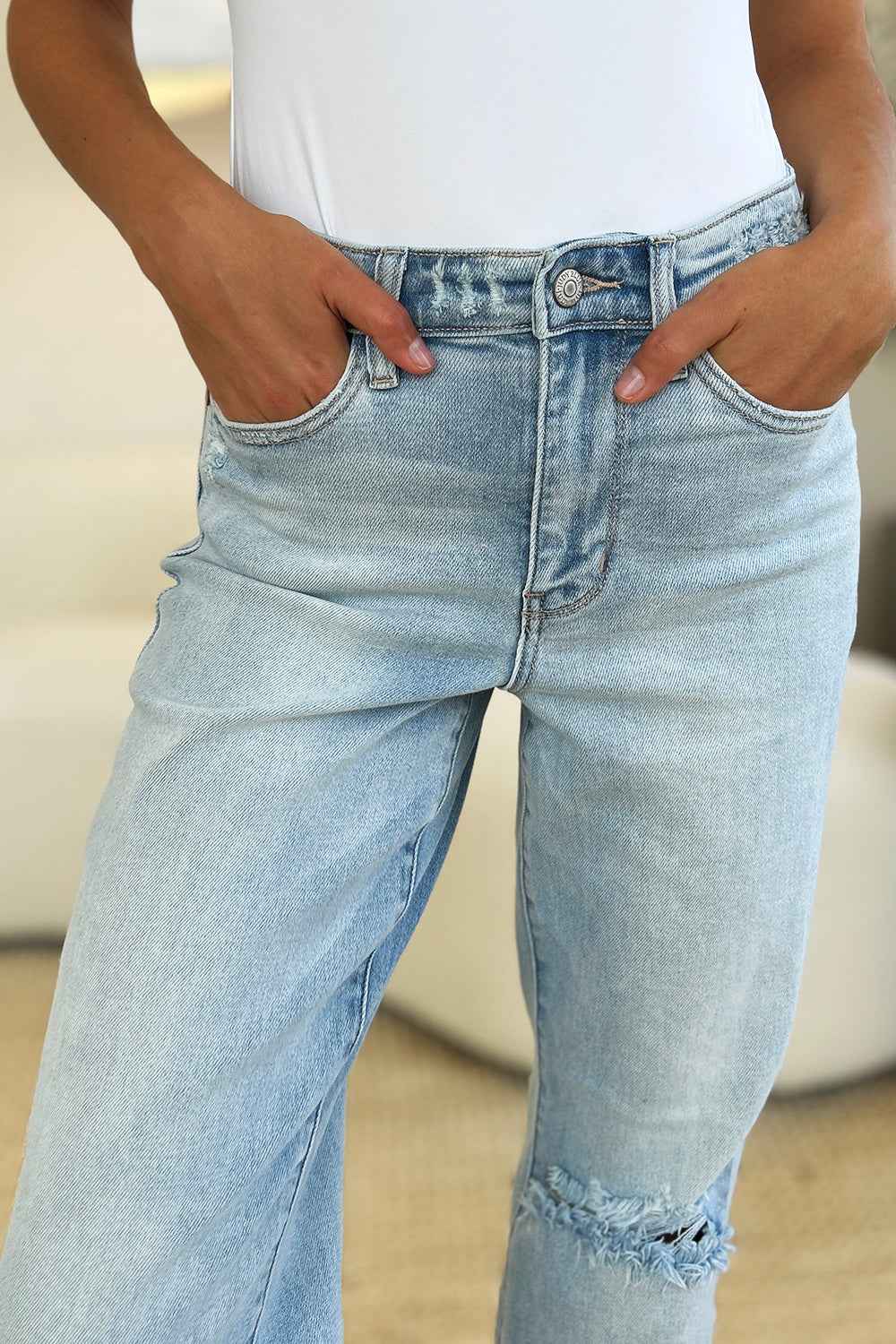 Judy Blue High Waist Distressed Jeans - Women's Jeans Full Size Straight Denim