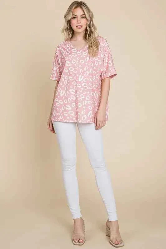 BOMBOM Loose Fit Animal Print Blouse - Soft Knit Women's Top