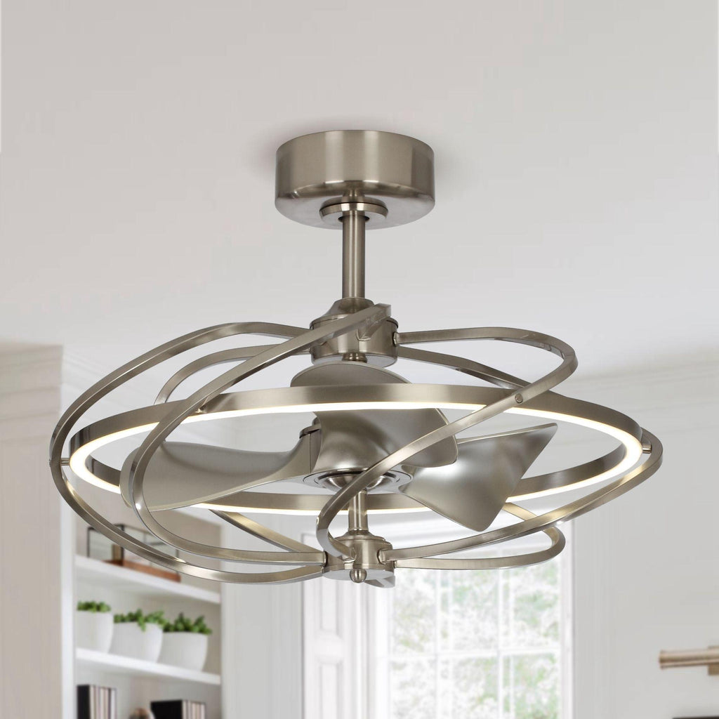 27" Bucholz Industrial DC Motor Brushed Nickel Downrod Mount Reversible Ceiling Fan with Lighting and Remote Control