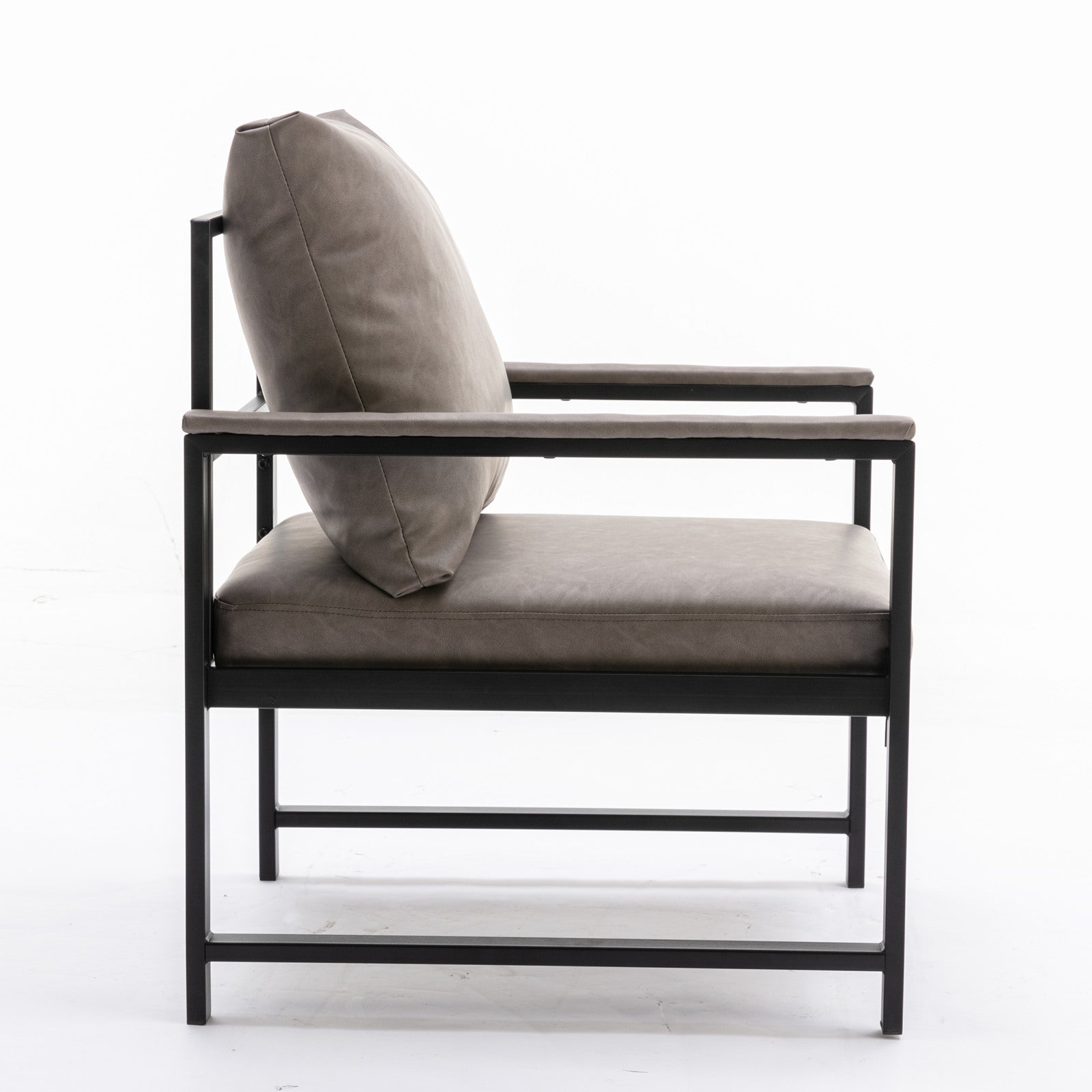 A&A Furniture Modern Faux Leather Accent Chair with Black Powder Coated Metal Frame Gray
