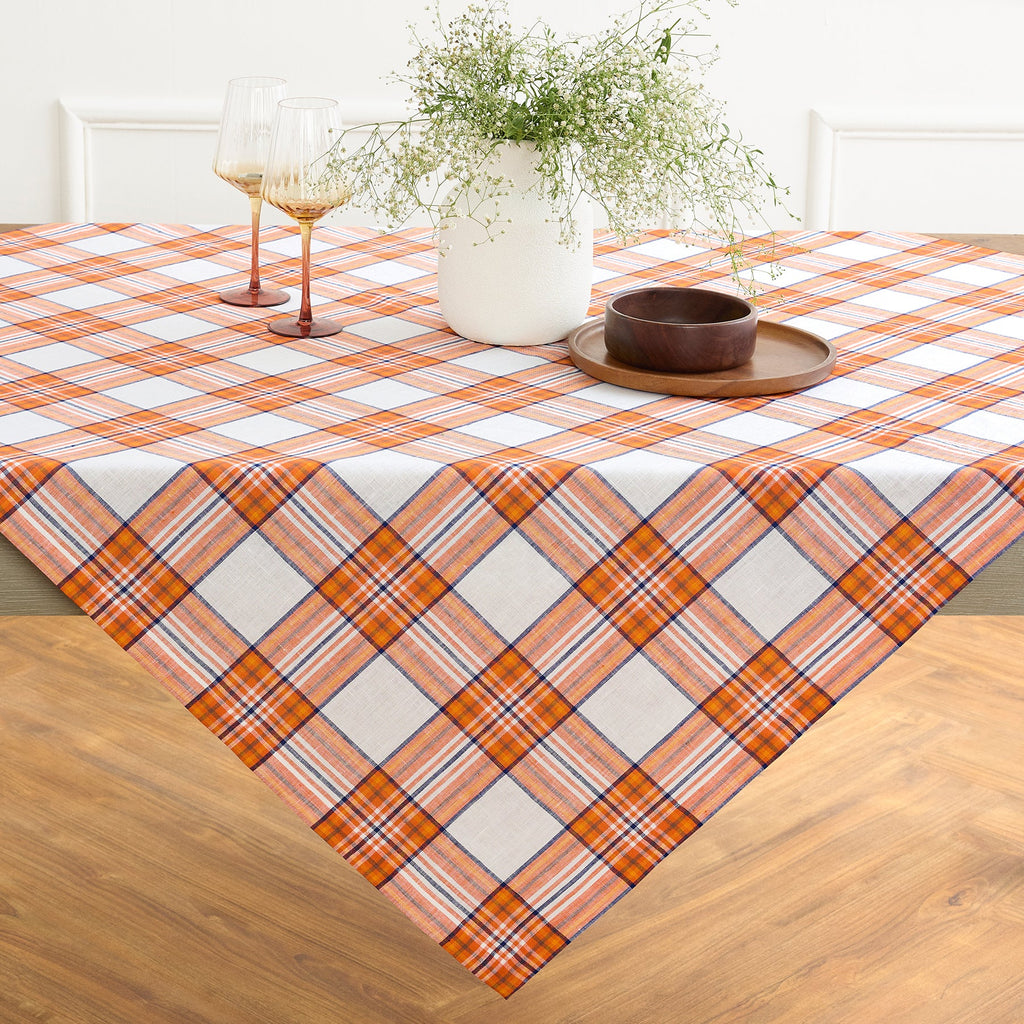 Orange Plaid Table Throw