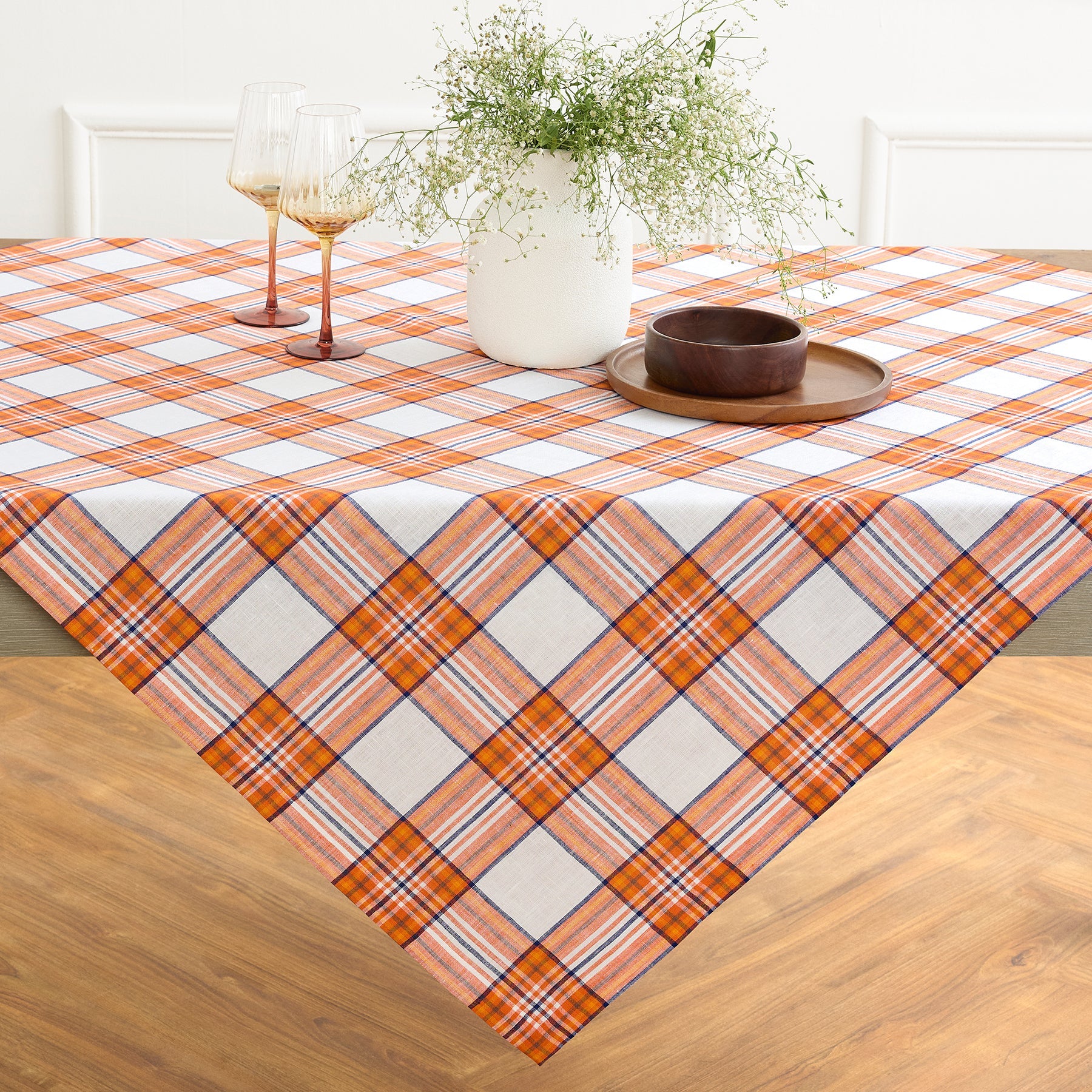 Orange Plaid Table Throw