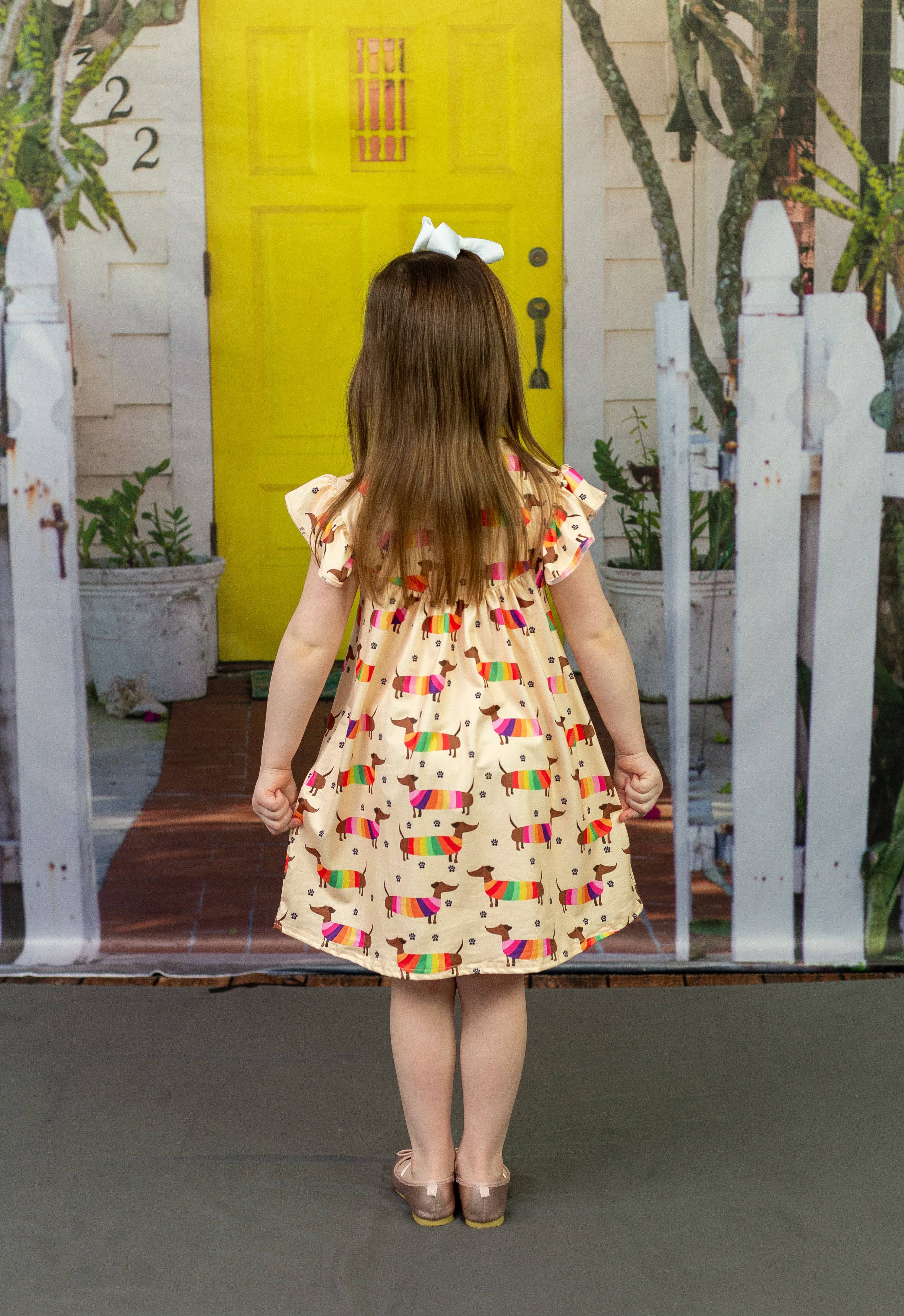 Colorful Weiner Dog Milk Silk Flutter Dress
