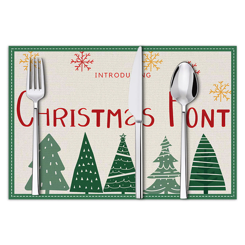 stmas linen placemats holiday party decorations insulation mats linen Christmas tree printed coasters