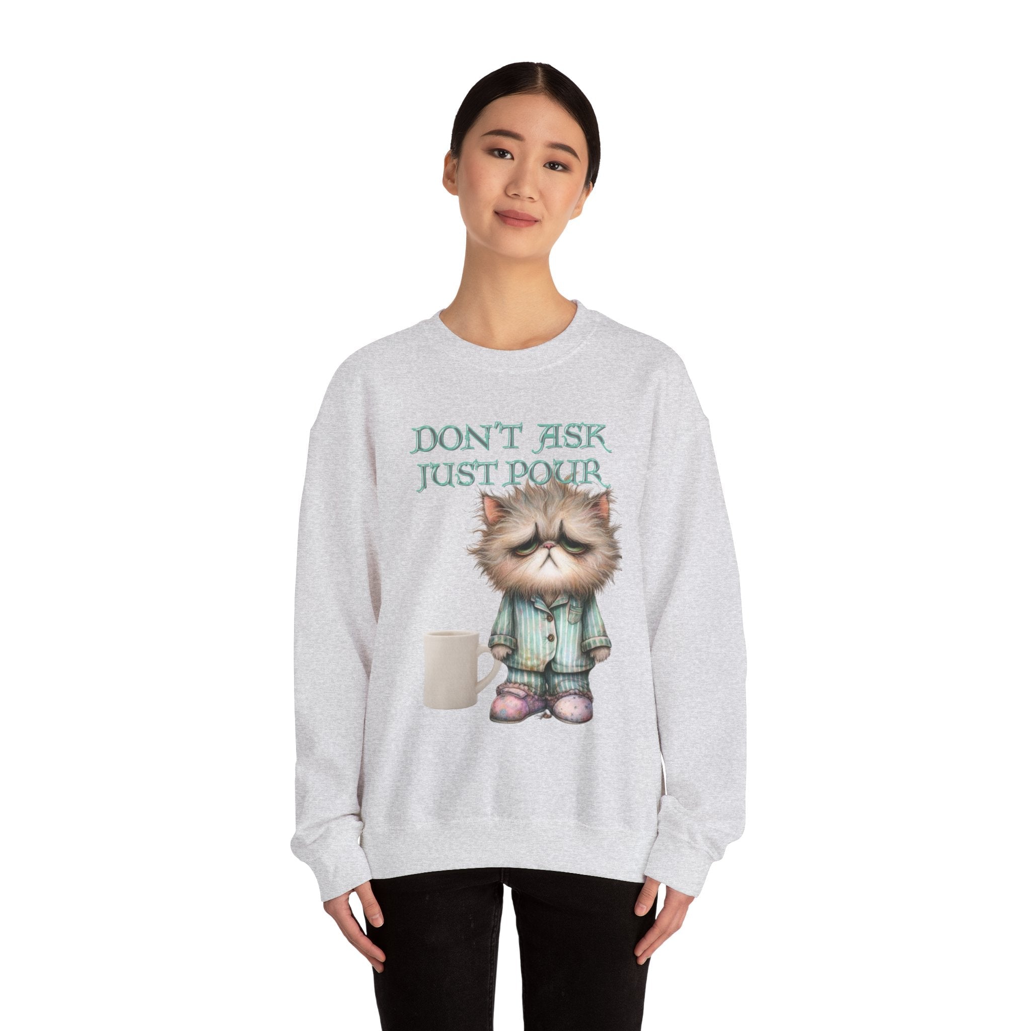 Just Pour Coffee Lover Sweatshirt Women's Top - Funny Cat Lover Gift, Cozy Apparel