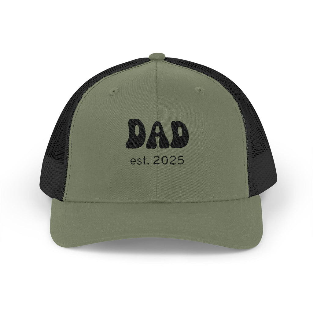 Dad Est. 2025 Snapback Trucker Cap, New Dad Gift, Father's Day Hat, Casual Summer Cap, Memorable Baby Announcement