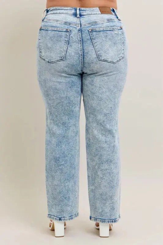 Full Size High Waist Mineral Wash Destroy 90's Straight Leg Judy Blue Jeans